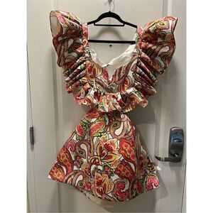 Helen O'Connor Voluminous Cut-out paisley printed Mini Dress Prom Sz 8 NWT$599